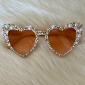 ⚡️ Bridal Pearl and rhinestone heart shaped cat eye sunglasses